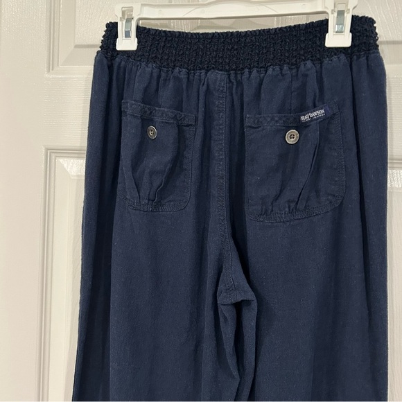 Beau Dawson Women Wide Leg Linen Blend Pants Size L Navy Pockets Elastic Waist - Picture 10 of 17